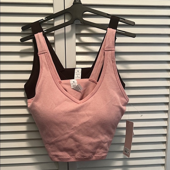 Yogalicious Tops - #1355**Set of Pink Ribbed / Brown Tank Top’s